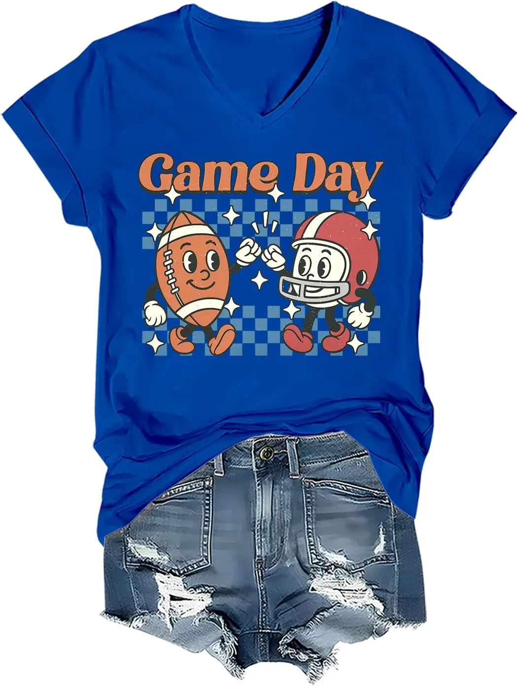 Женская футболка с принтом Game Day Football Season, королевский синий