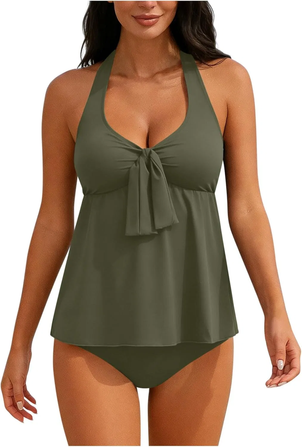 Женский слитный купальник с длинным рукавом Demi, Army Green
