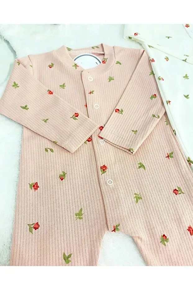 Детский комплект боди-комбинезонов для девочек с принтом Organic baby girl floral print 2-piece romper set newborn clothing 1-3-6 months 2-piece cotton 2-piece chi Generic Brands, Pink — фото 4