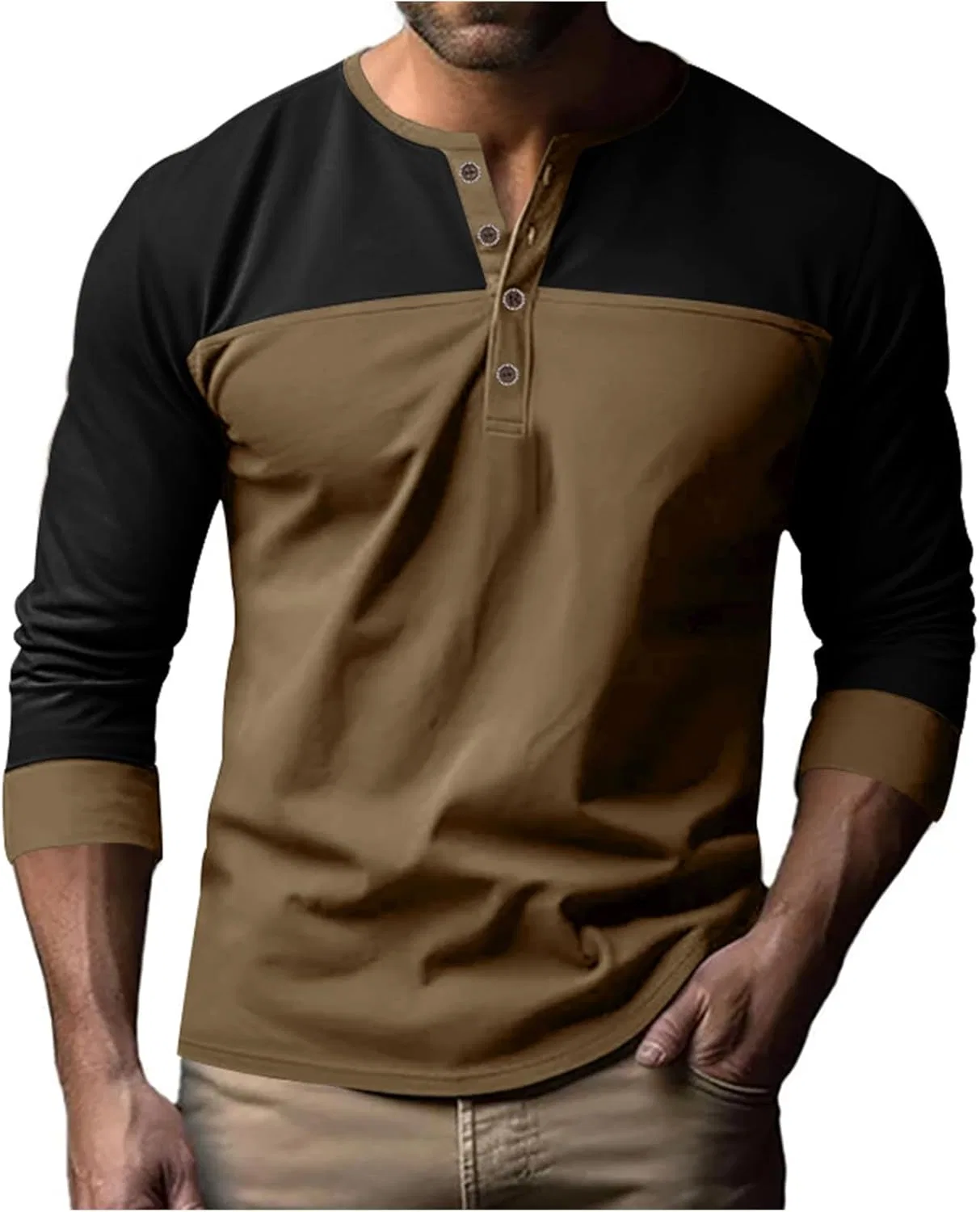 Мужская футболка с длинным рукавом поло Henley, Brown