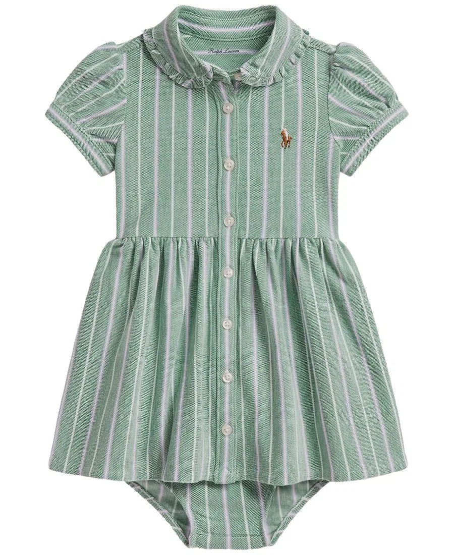 Платье-рубашка из хлопка с полоской и шортами-панталонами, модель Striped Knit Oxford Shirtdress Polo Ralph Lauren, Forest Lavender