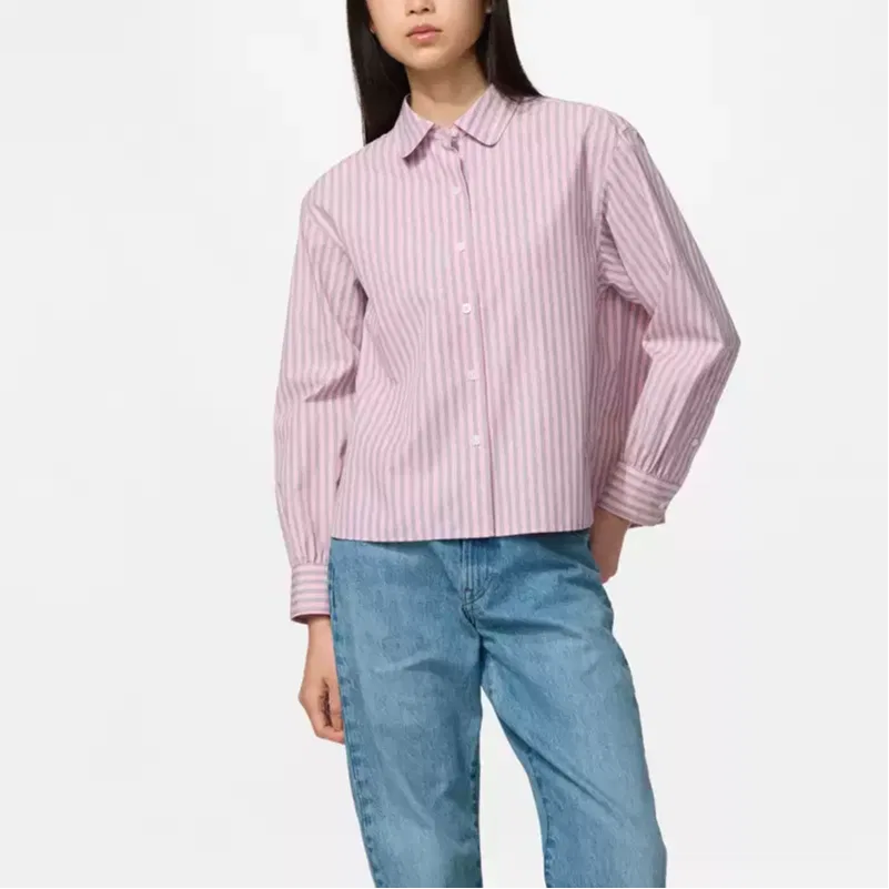 Женская рубашка с отложным воротником UNIQLO, Цвет Peach Pink — фото 4