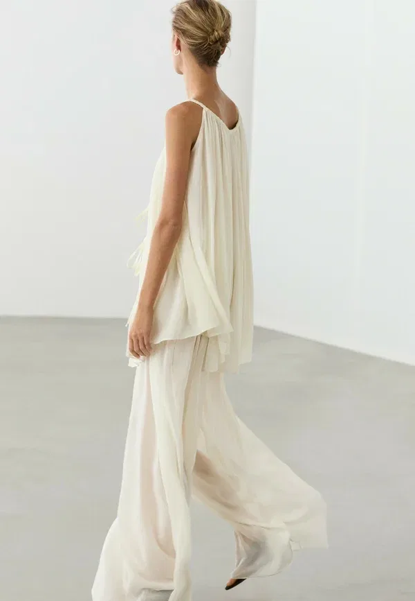 Топ из хлопка и купро Massimo Dutti, beige, бежевый — фото 3