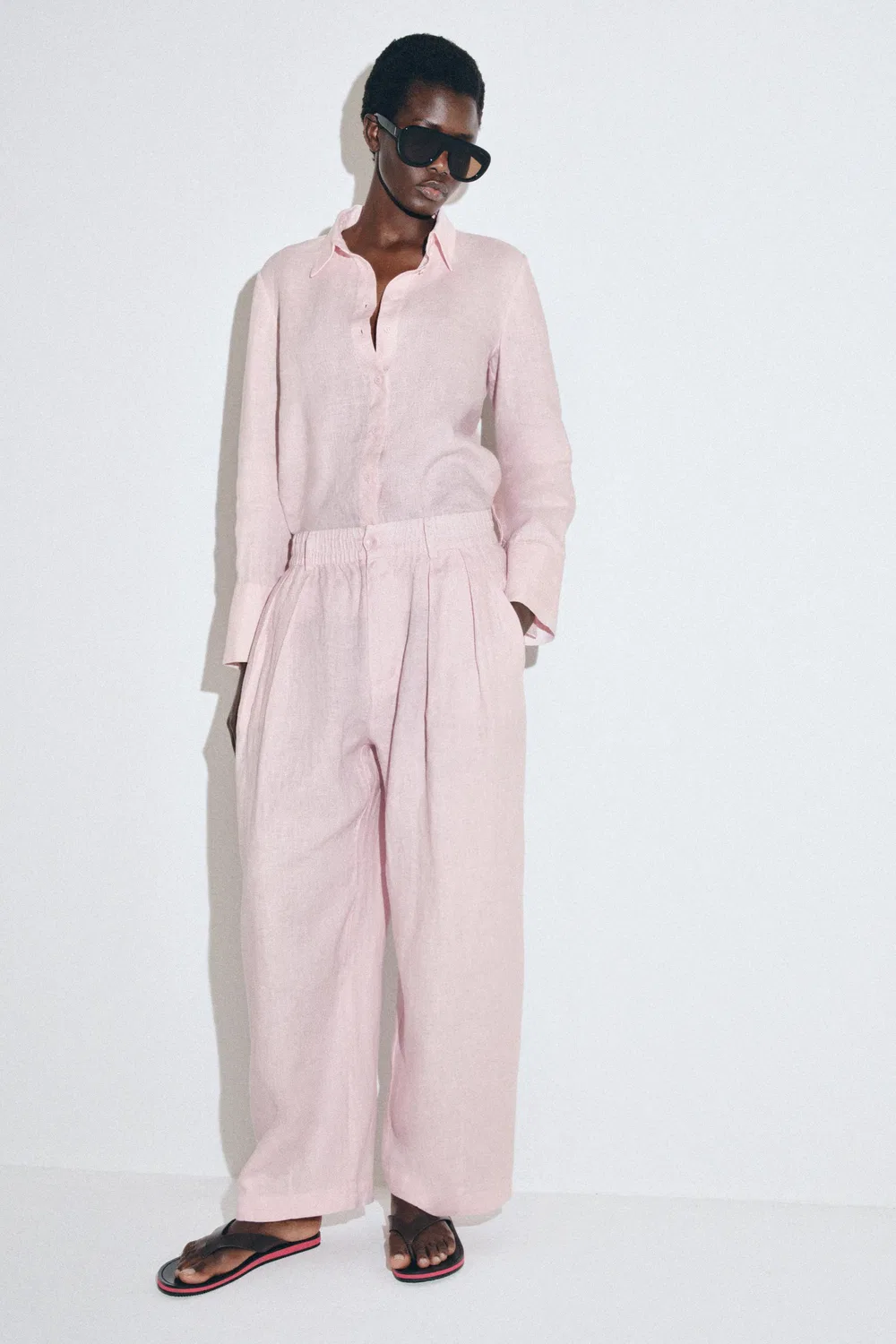 Рубашка из 100% льна из коллекции ZW. ZARA, Pink — фото 4