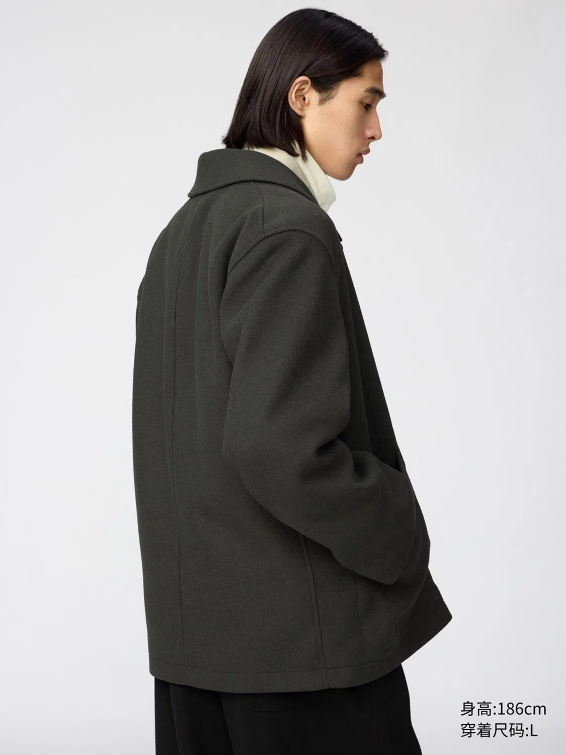 Куртка-пальто из шерстяной смеси Uniqlo, серо-голубой — фото 4