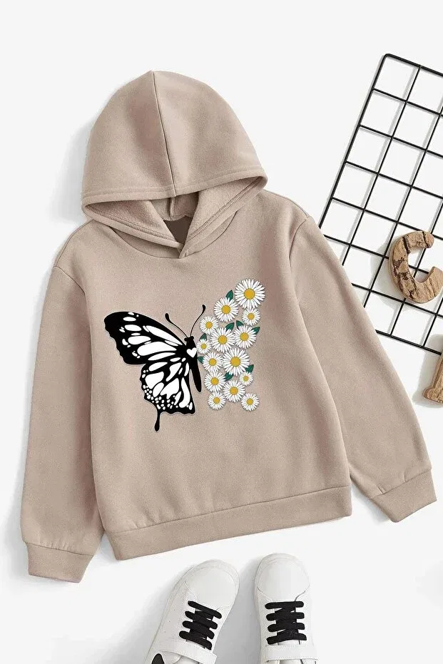 Детская толстовка с принтом Daisy Butterfly Uyguntarz, Beige