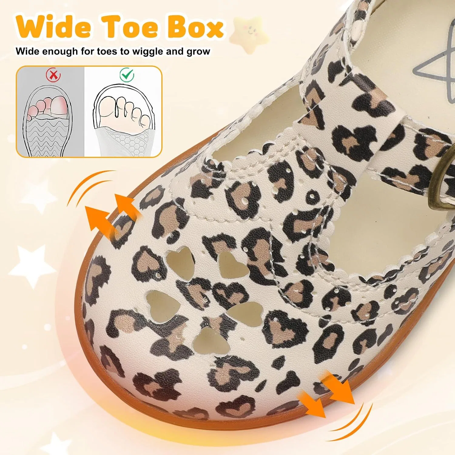 Детские туфли для девочек с широким носком Mary Jane Flats LeIsfIt, Leopard — фото 3