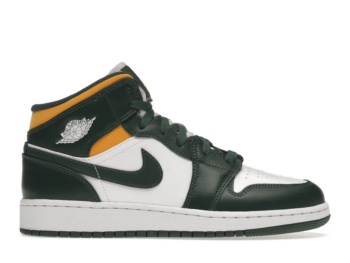 Детские кроссовки с цветной отделкой Jordan 1 Mid, Noble Green/Pollen-White