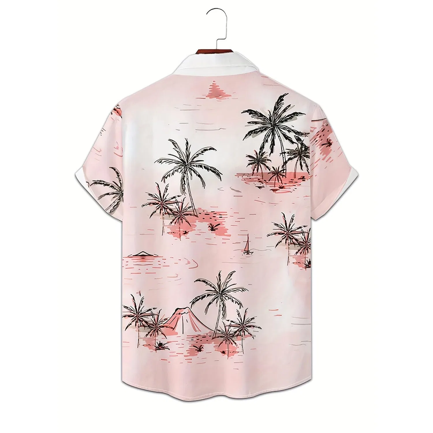 Мужская рубашка с коротким рукавом с принтом Coco Palm, Men's Pink Hawaiian Shirt — фото 4