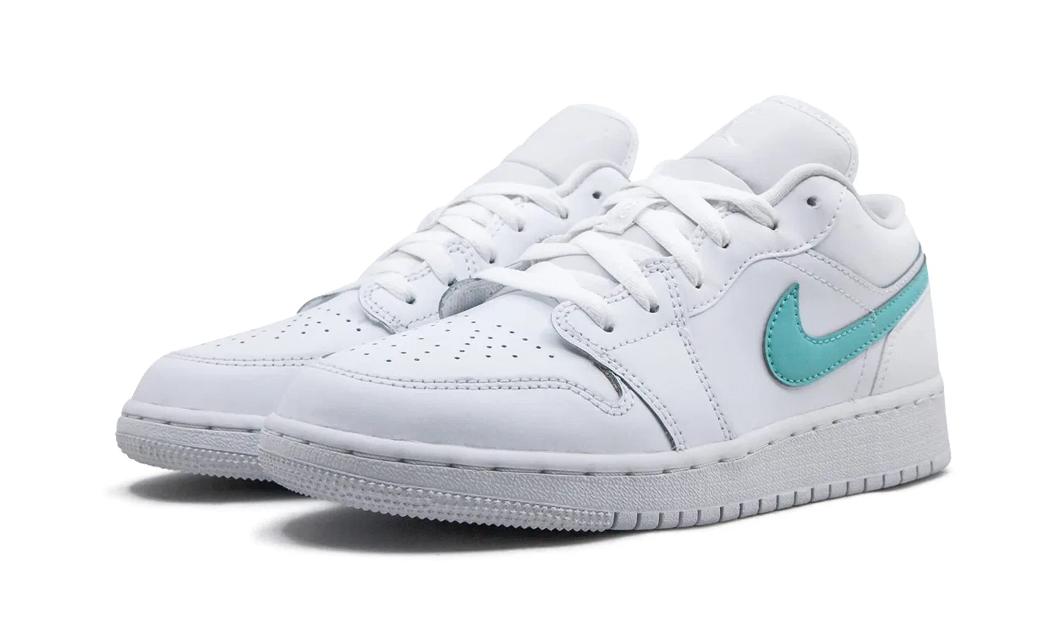 Детские кроссовки для мальчиков с принтом Air Jordan 1 Low (Gs) NIKE, White/Multicolor-Light Aqua — фото 2