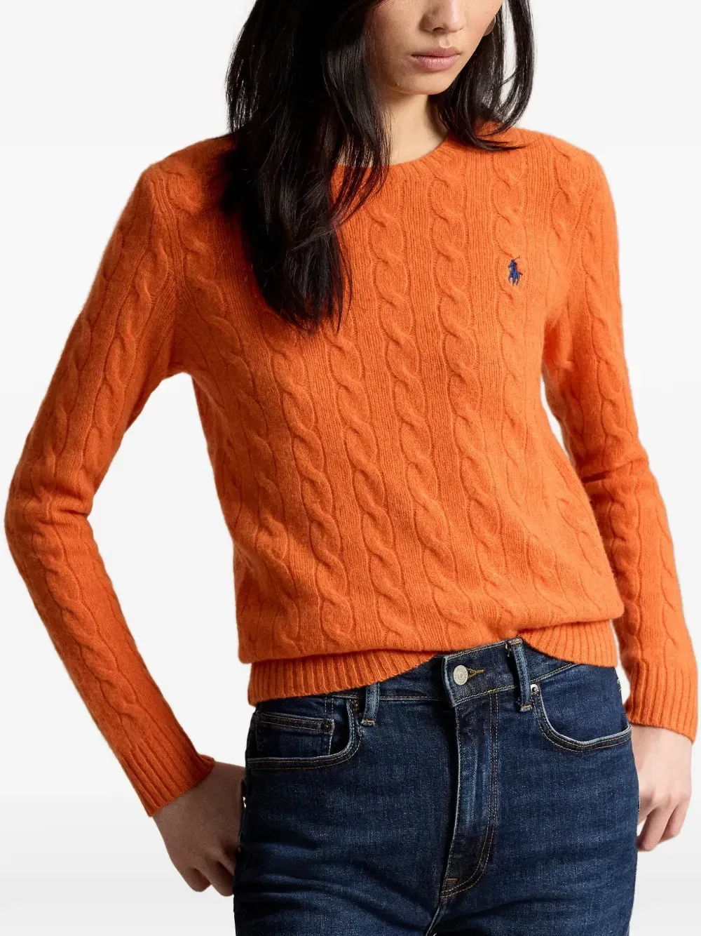 Вязаный свитер с вышивкой Pony Polo Ralph Lauren, оранжевый — фото 3