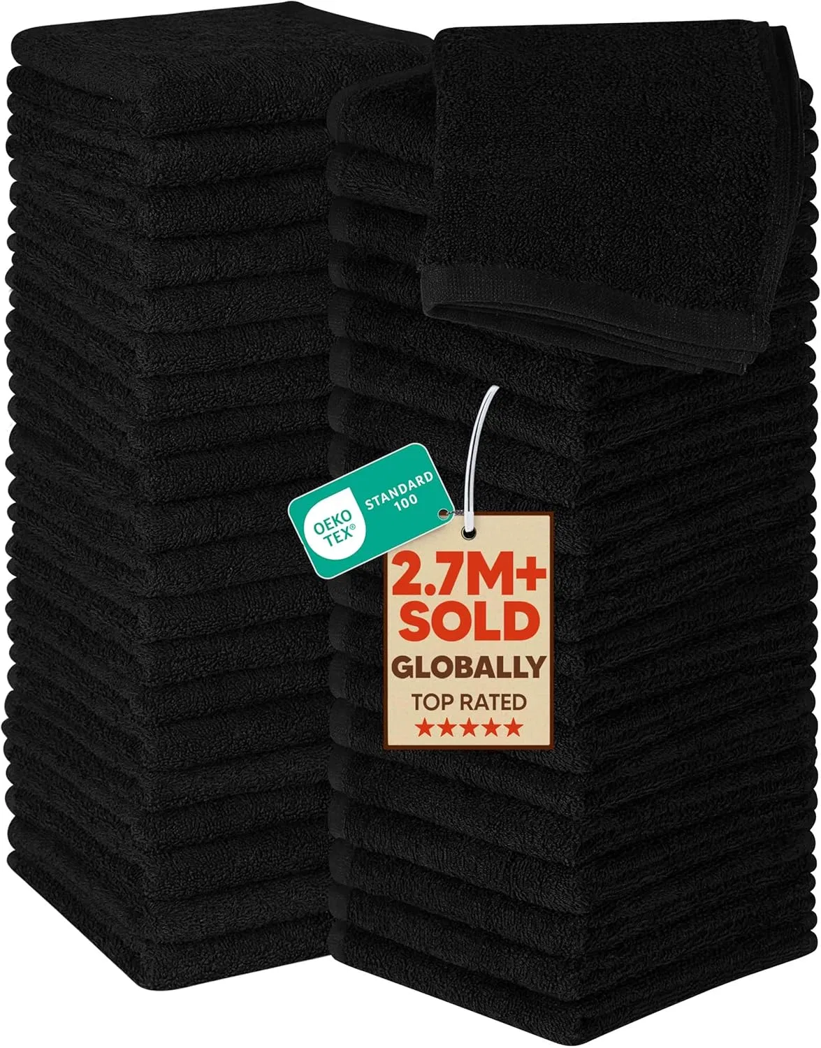 Набор Washcloth, 60 шт, Utopia Towels, 30x30 см, Black