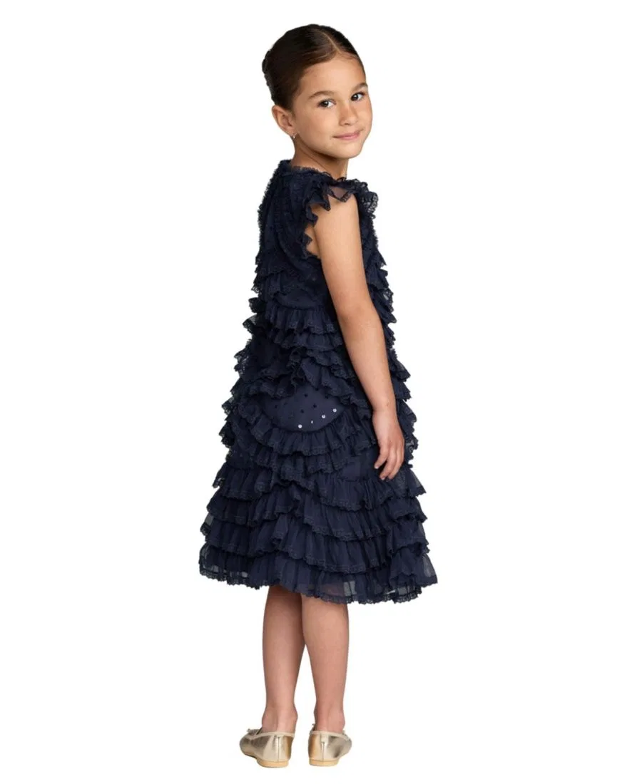 Платье с микро-рюшами Big Girls High Neck Cap Sleeve Micro Ruffle Dress Mac Duggal, Indigo — фото 2