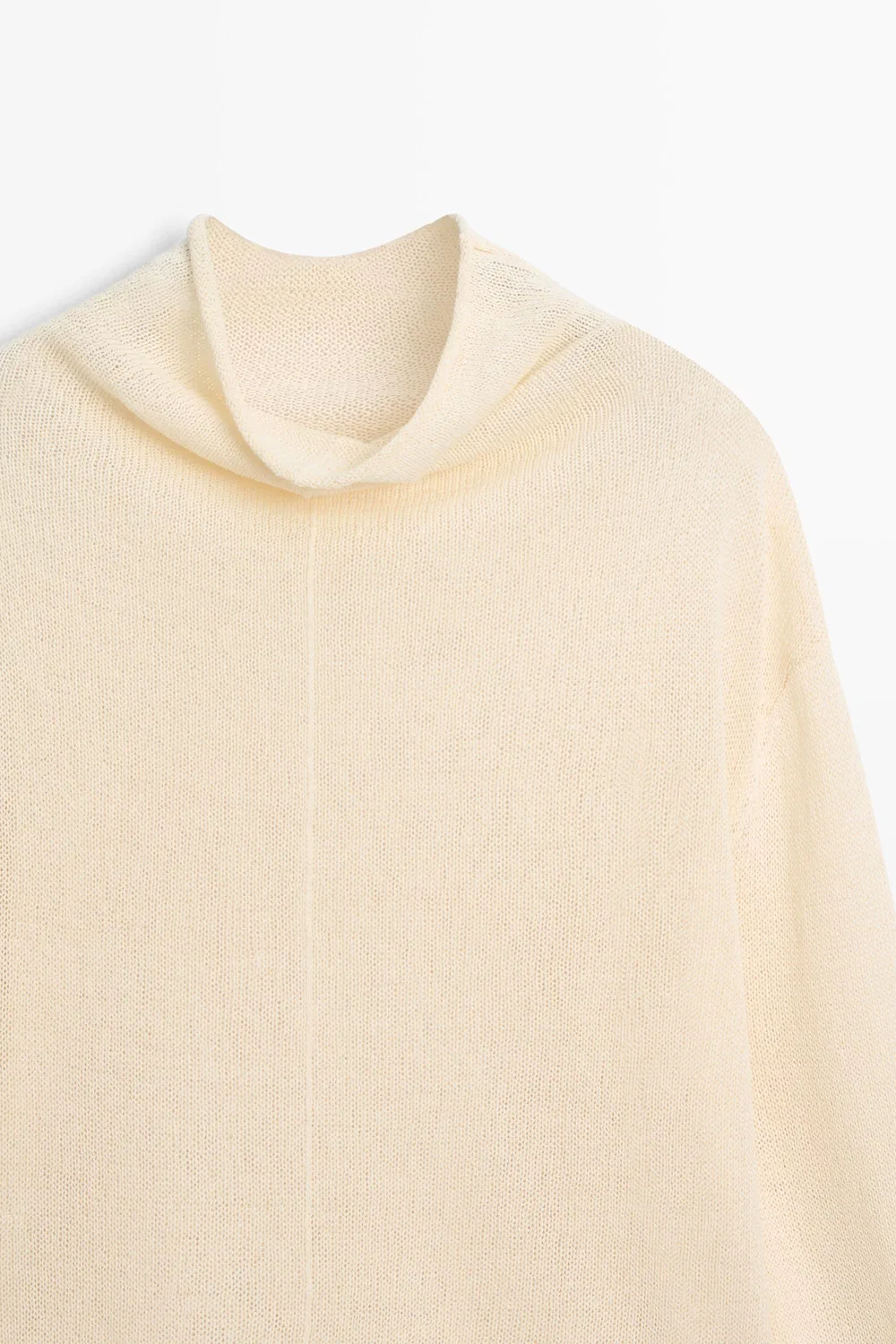 Свитер Massimo Dutti Хлопковый вязаный с ажурной отделкой, кремовый — фото 4