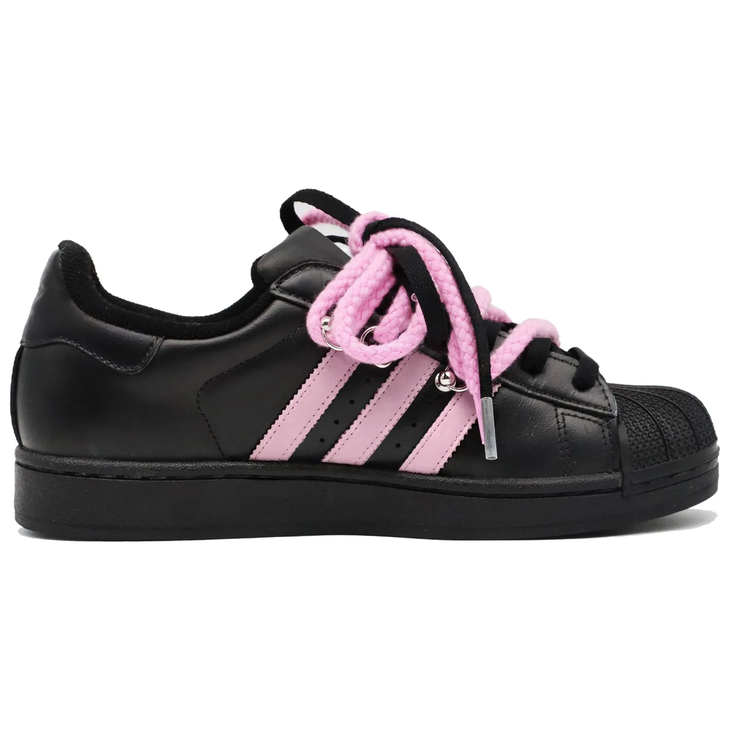 Детские кожаные кроссовки-скейтбординг с низким верхом Superstar 2 Adidas Originals, Black Pink — фото 3