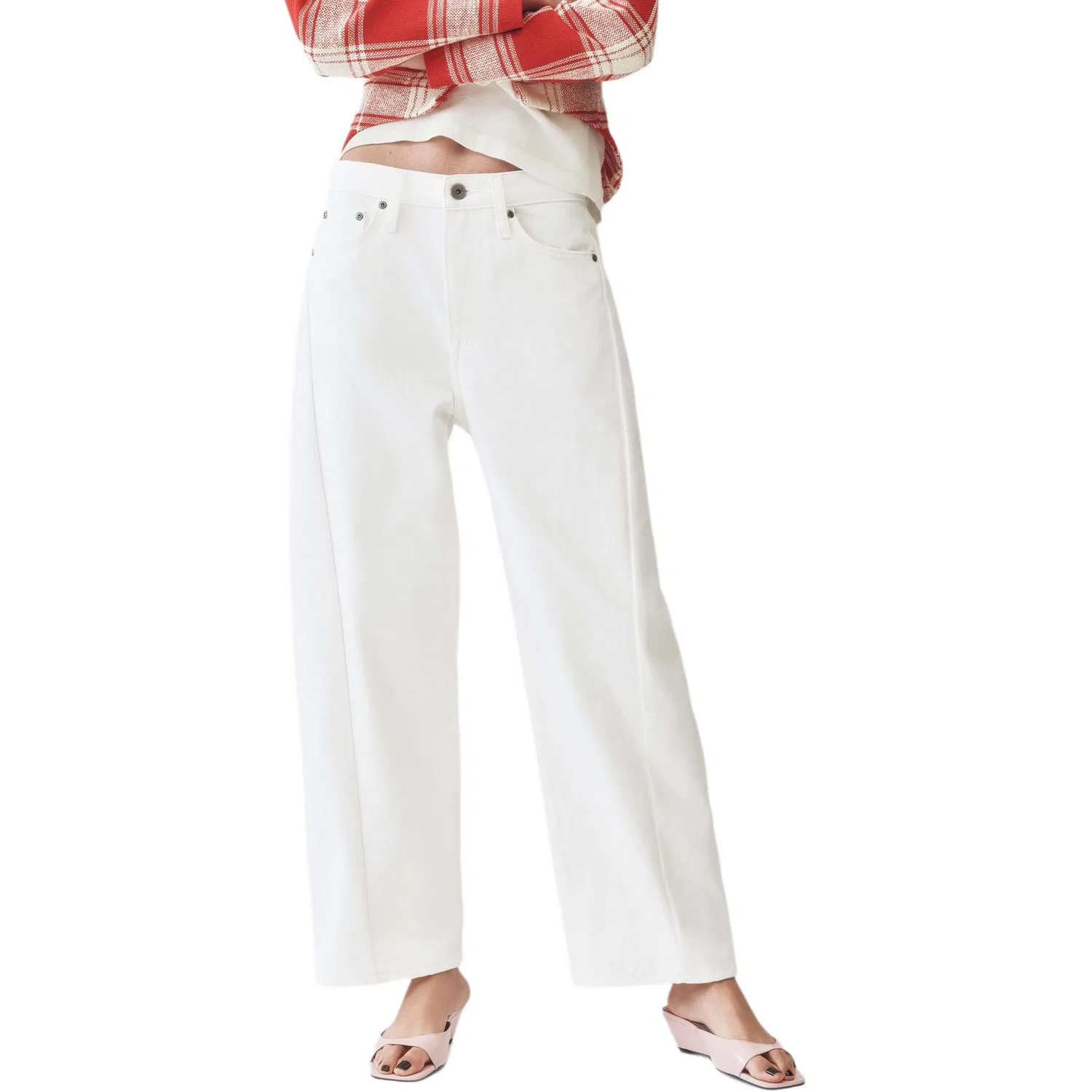 Женские джинсы из модеративно широких штанин White ZARA, Белый — фото 3