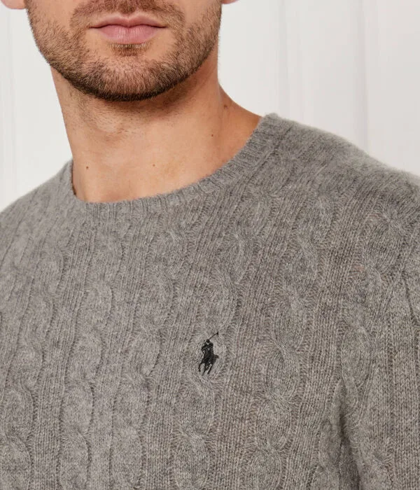 Мужской пуловер из шерсти Slim Fit Polo Ralph Lauren, серый — фото 4