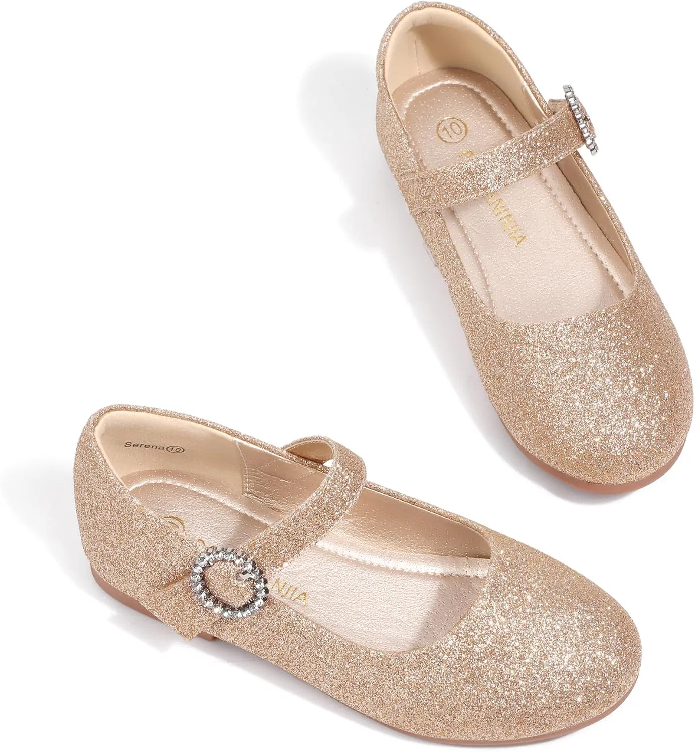 Детские туфли для девочек со стразами Mary Jane PANDANINJIA, Gold Glitter — фото 4