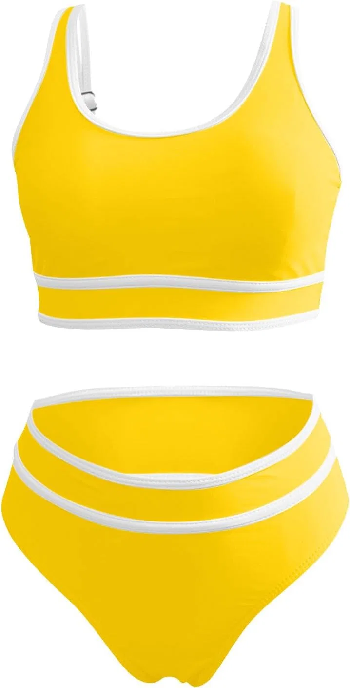 Женский бикини-комплект с высокой талией Colorblock, Yellow — фото 4