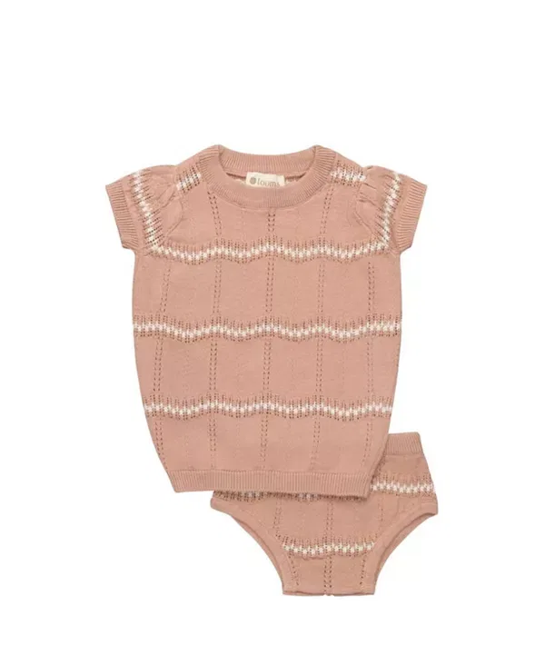 Детский комплект для девочек с вязаным принтом Looms Holland Collection Wave Knit 2 Piece Set Ely'S & Co., Pink/Ivory