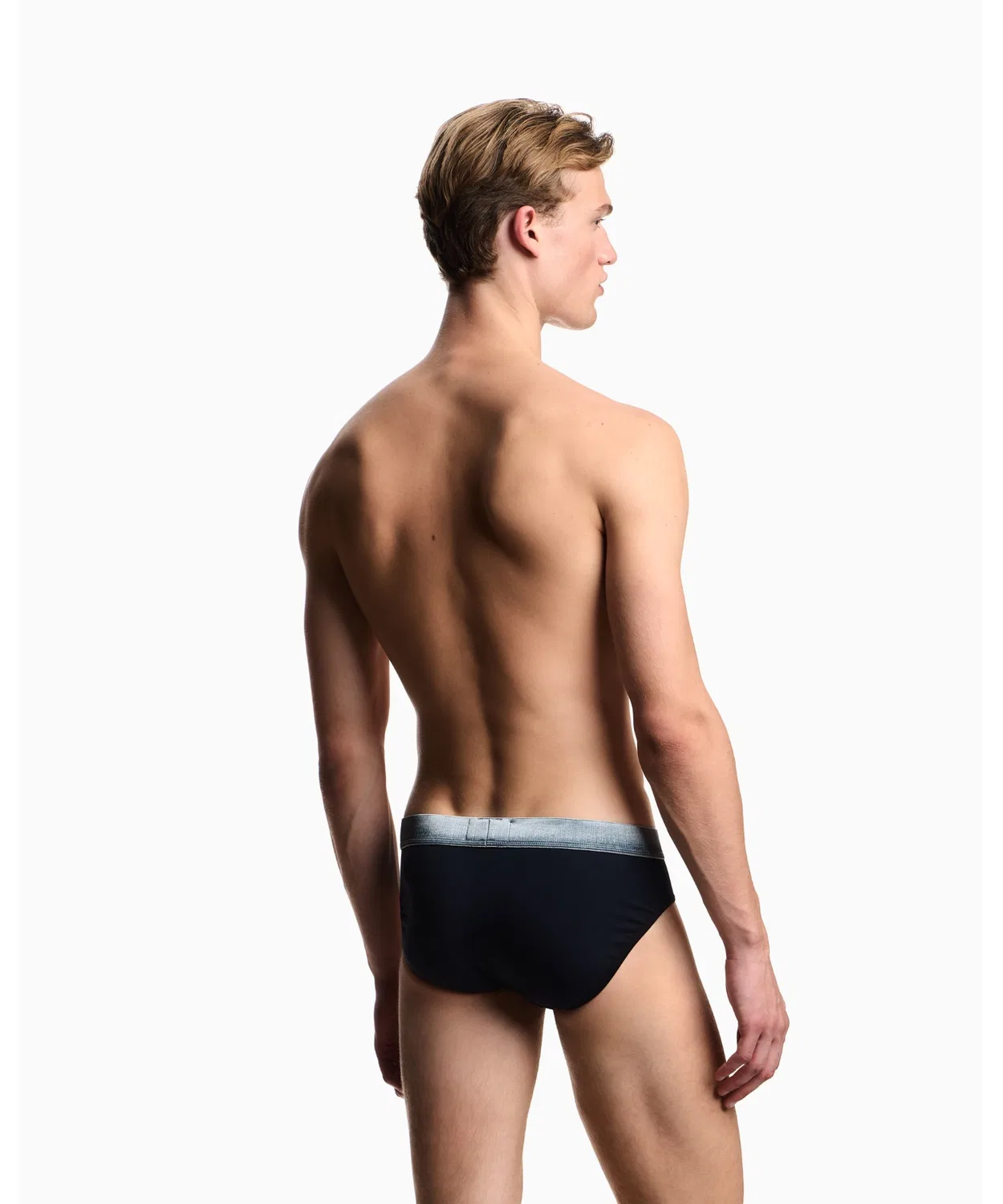 Мужские трусы-слипы органический хлопок набор из 3 штук Shiny Logo Band EMPORIO ARMANI, Blue — фото 4