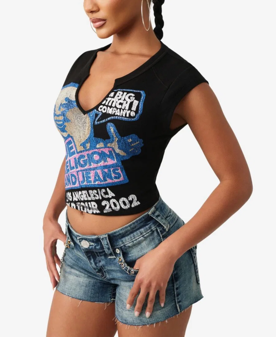Футболка с вырезом-качели и принтом Buddha Urban Notched Baby True Religion, Jet Black — фото 3