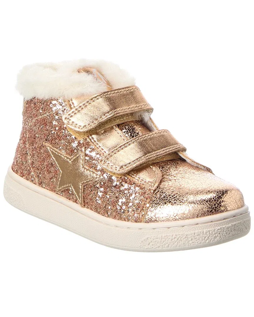 Детские кроссовки с блестящим декором Naturino Pinn High Glitter & Leather, Gold