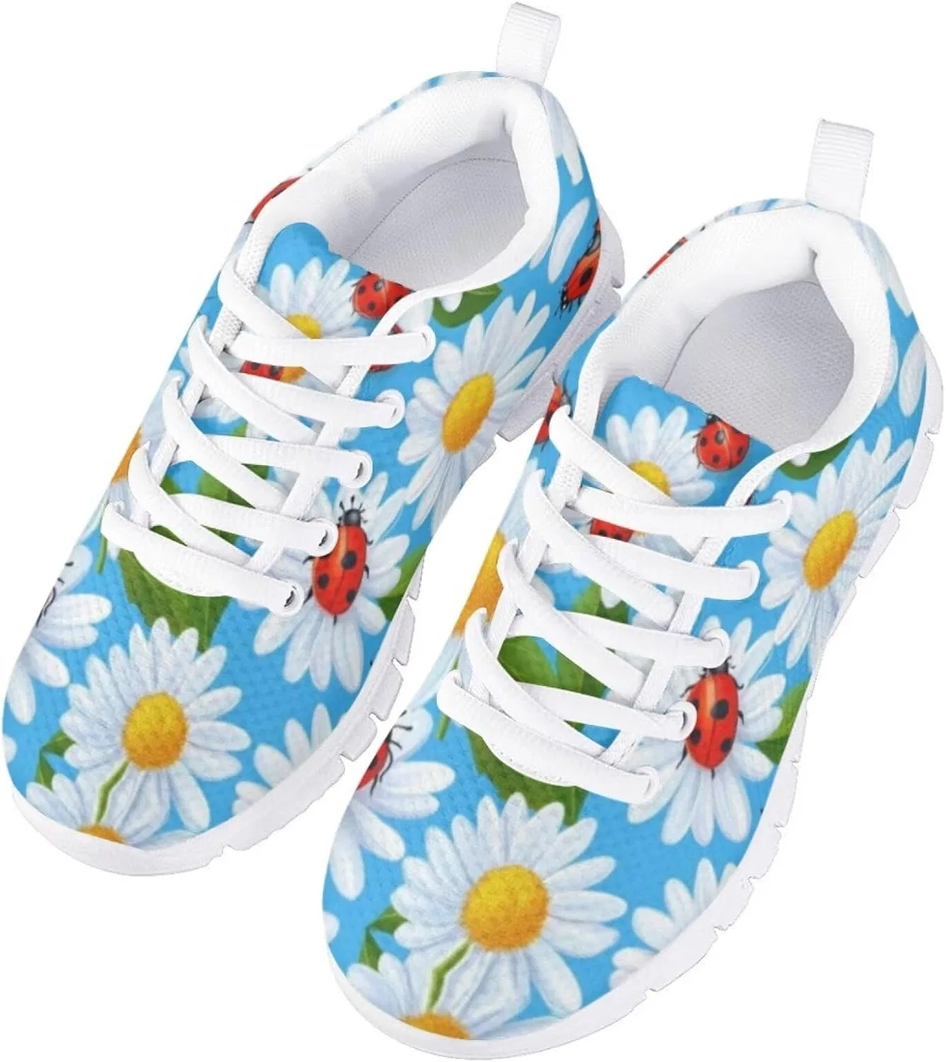 Детские кроссовки с принтом Forchrinse, Red Ladybug Blue Daisy — фото 3