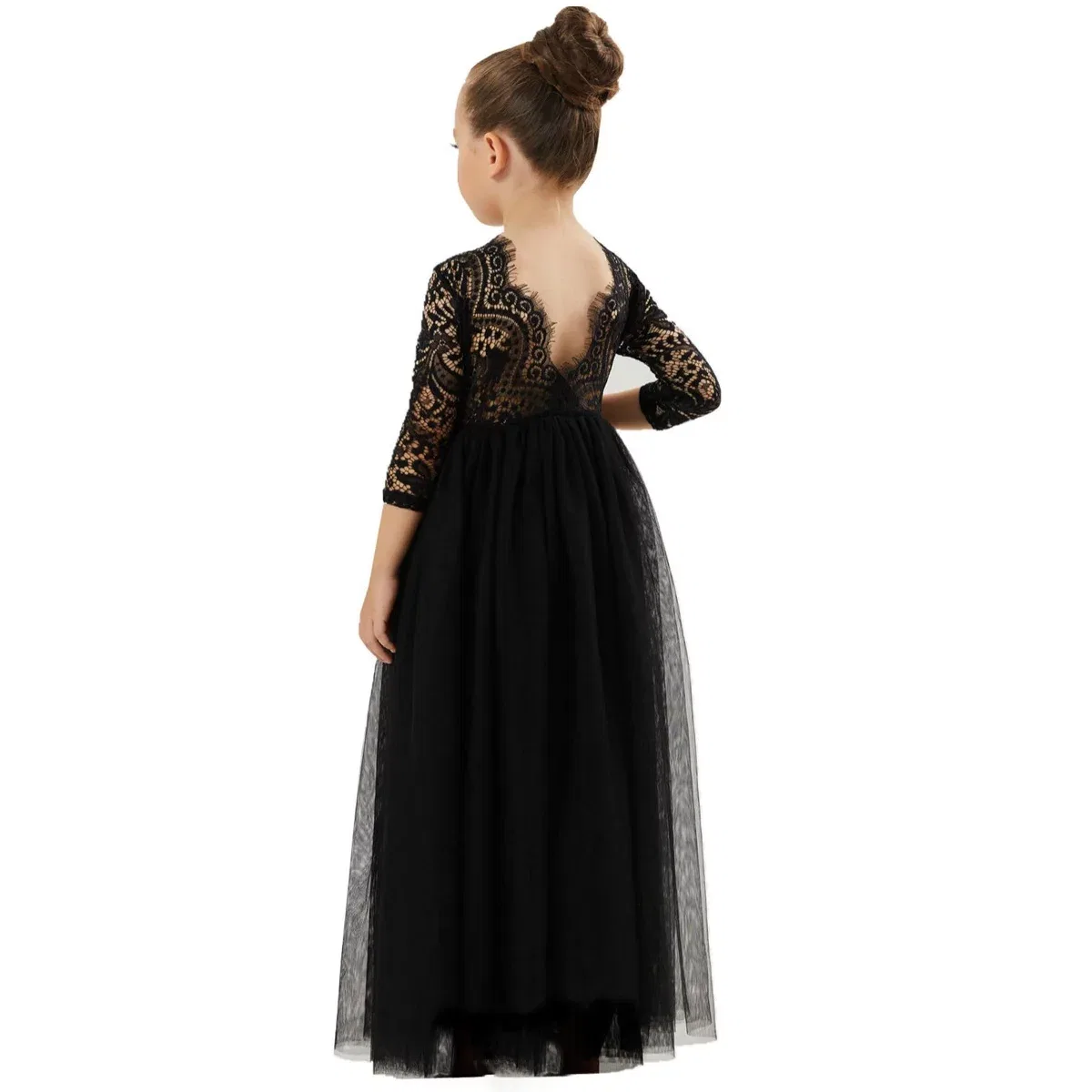Детское платье-макси для девочек с кружевом Peony Lace Maxi Flower Girl 2bunnies, Black