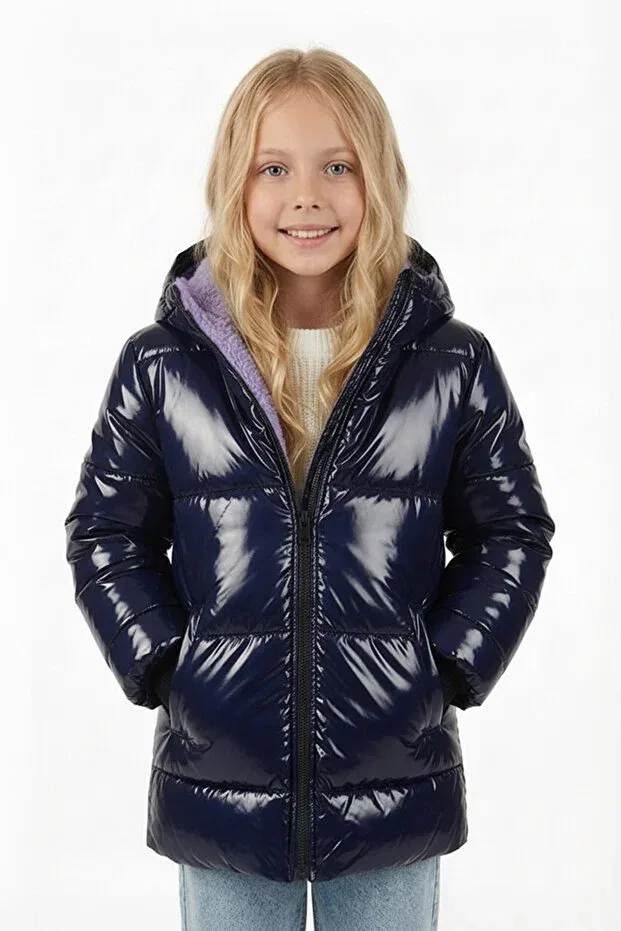 Детское пальто для девочек водоотталкивающее с капюшоном Dublino Kids, Navy Blue