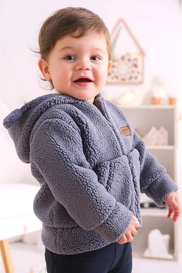 Детское пальто для девочек на молнии с капюшоном Babymod, Gray — фото 2