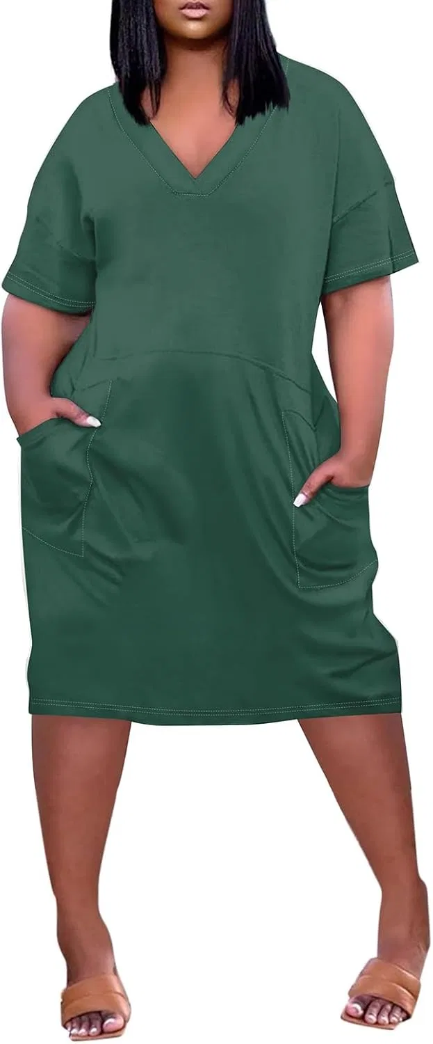 Женское платье-футболка оверсайз с карманами, Dark Green