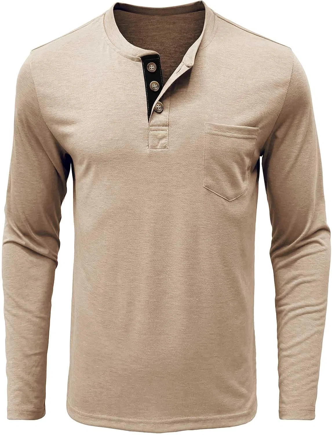 Мужская облегающая футболка поло Henley с карманом, Beige — фото 3