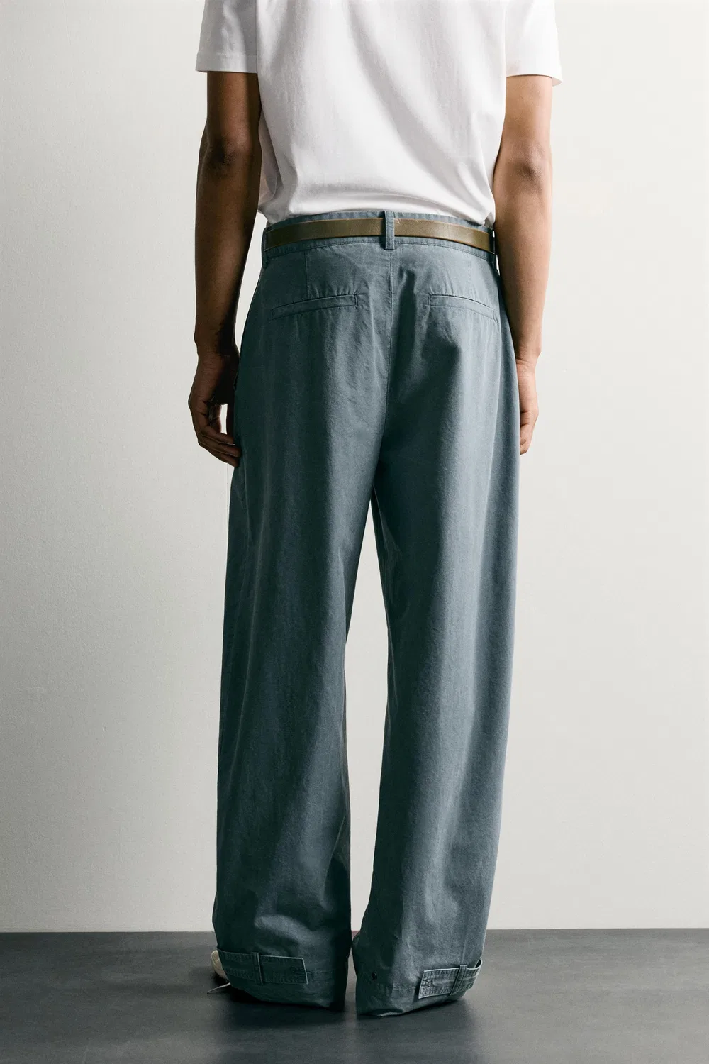 Выстиранные брюки свободного кроя с застежками. ZARA, Blue green — фото 3