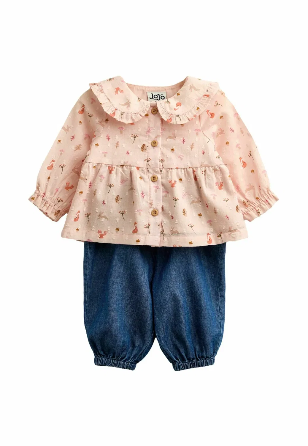 Детская блузка и брюки из шамбре - джинсы свободного кроя Jojo Maman Bébé, Pale Pink Woodland