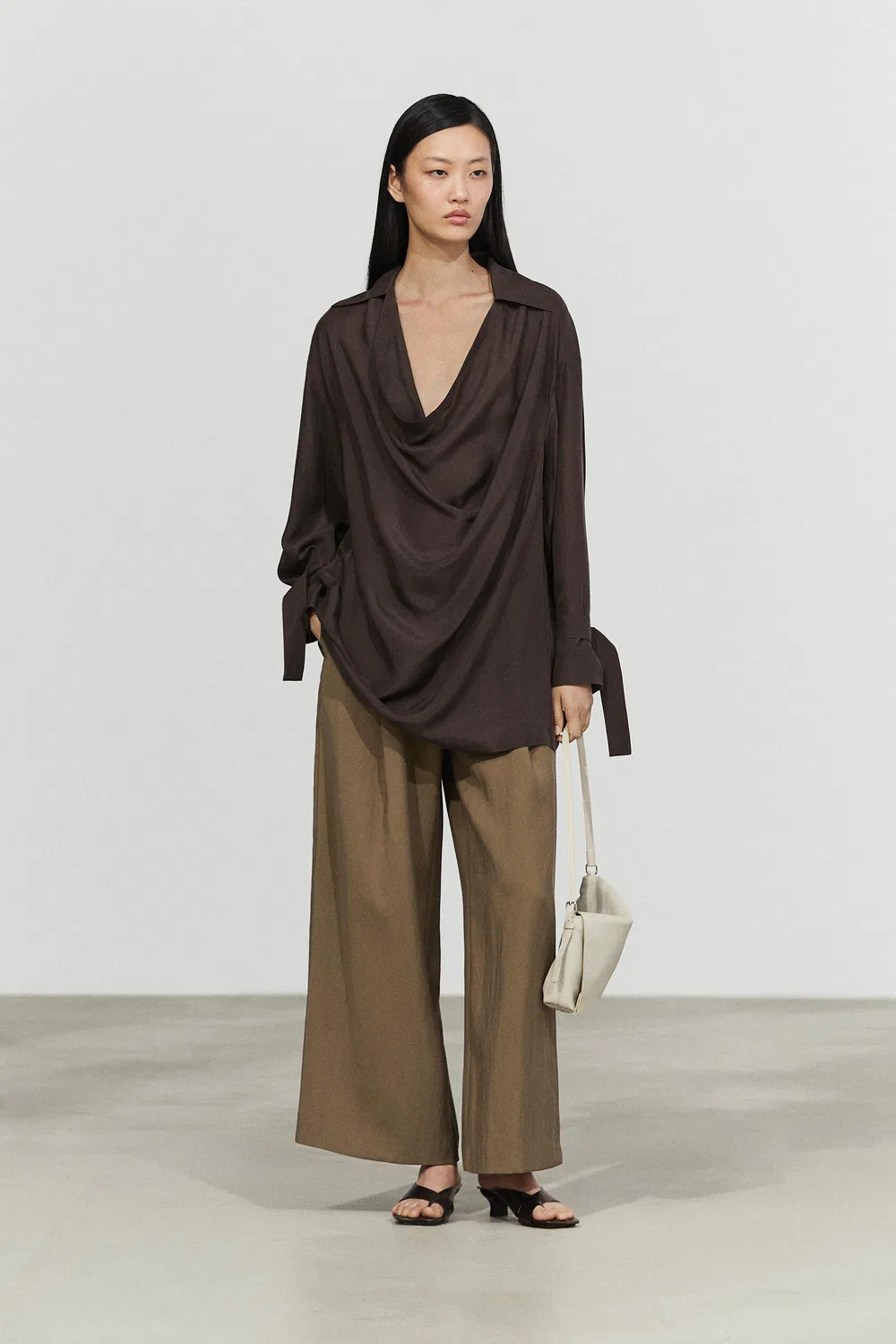 Рубашка Massimo Dutti, свободная, коричневая — фото 4