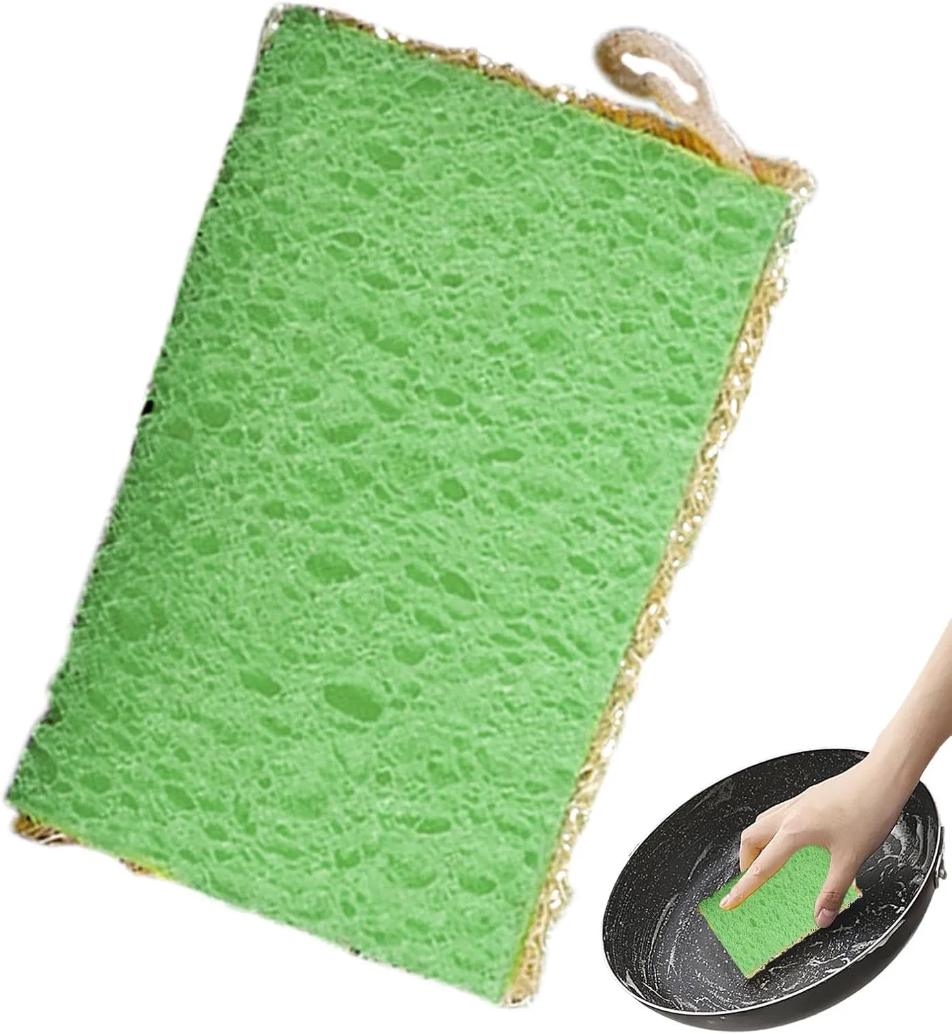 Мочалка для посуды, Mixnexorad, из люфы и древесной целлюлозы, 11x7x2 см, Green