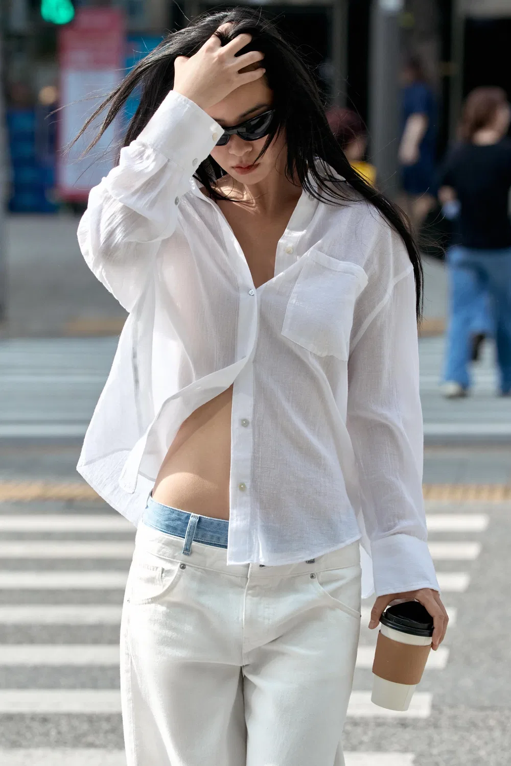 Рубашка из марли оверсайз с карманом ZARA, White — фото 3