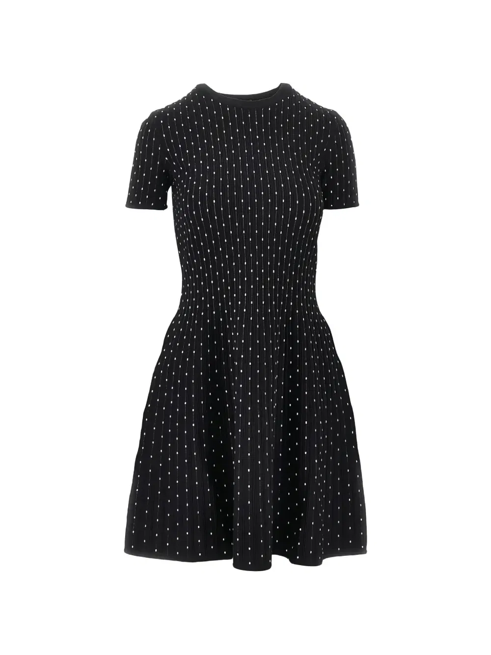 Вязаное расклешенное платье в рубчик EMPORIO ARMANI, черный