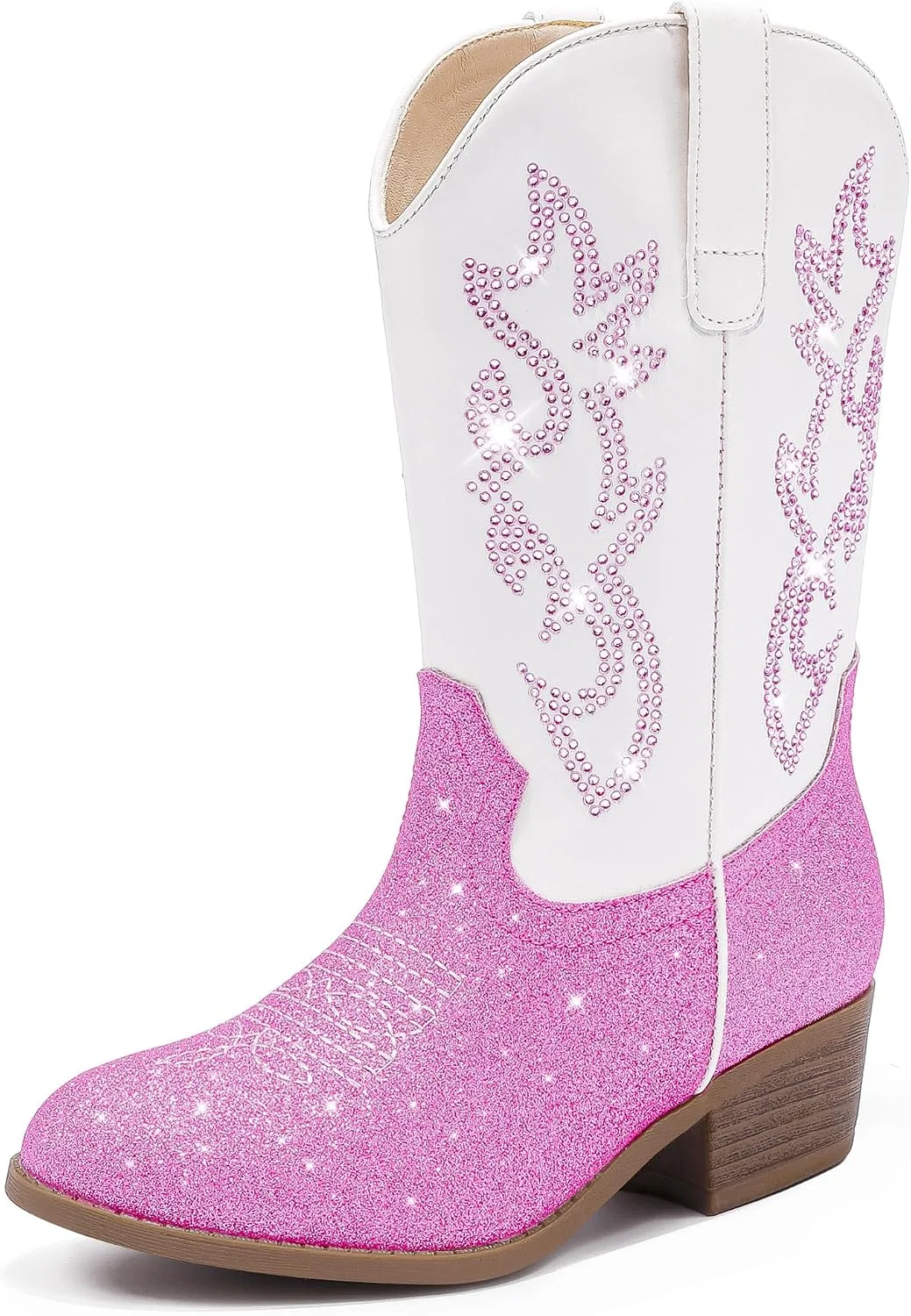 Детские сапоги для девочек с принтом Cowboy Boots for Girls Rhinestone Cowgirl Boots Little Big Kid LAURMOSA, Pink White Embroidery