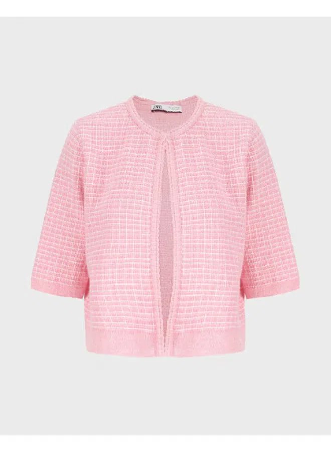 Кардиган вязаный с коротким рукавом Zara, розовый