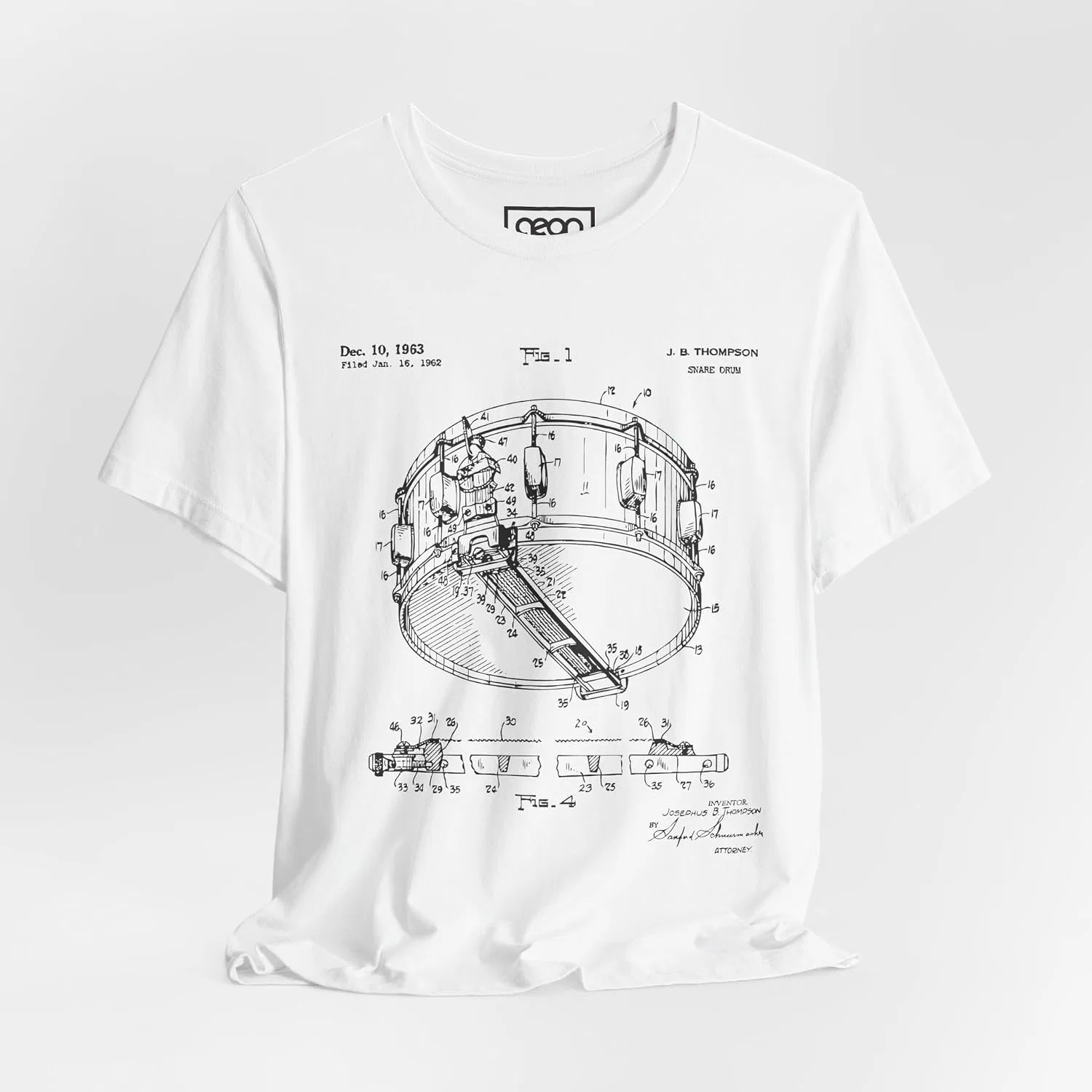 Футболка с техническим чертежом малого барабана Generic, White — фото 3
