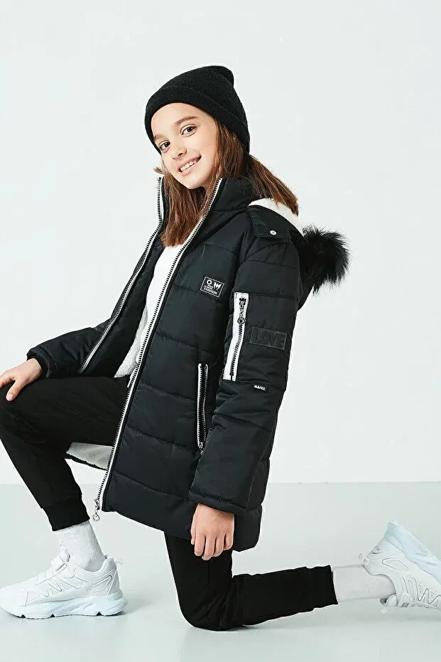 Детское пальто для девочек с капюшоном Lela, Black