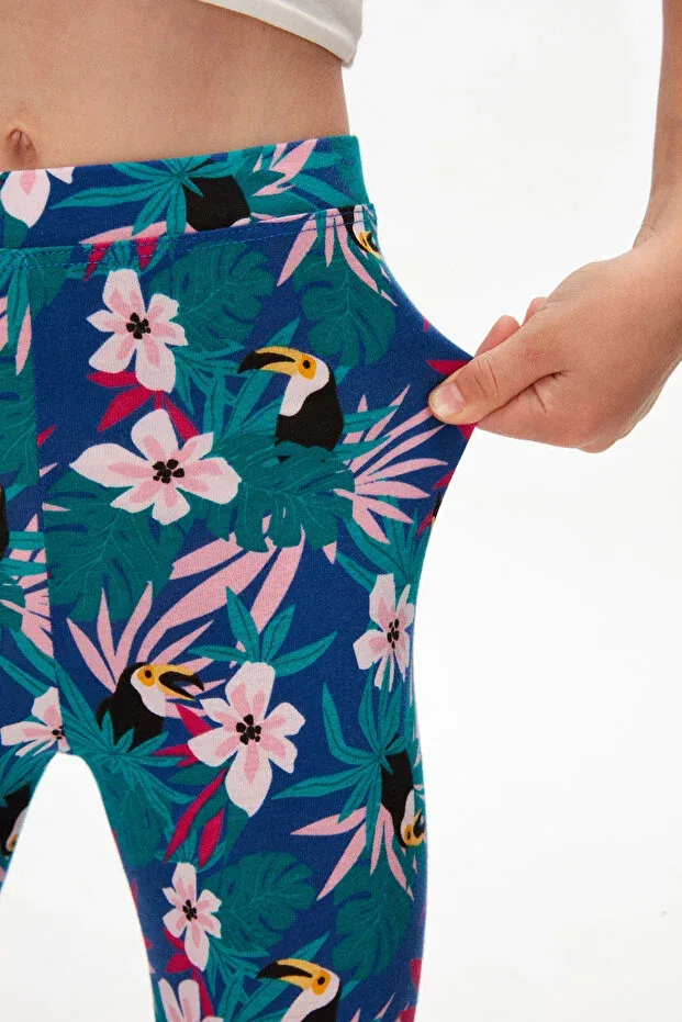 Детские леггинсы для девочек с принтом Tropical parrot Lovetti, Patterned — фото 3
