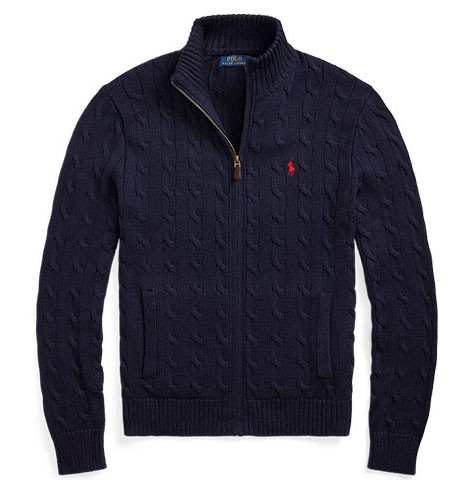 Джемпер Polo Ralph Lauren Cable-Knit Cotton Full-Zip, темно-синий