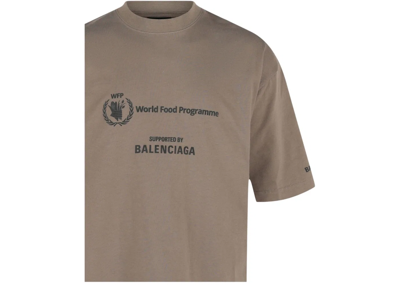 Мужская футболка с принтом Balenciaga World Food Programme Crewneck T-Shirt, Taupe/Black — фото 3