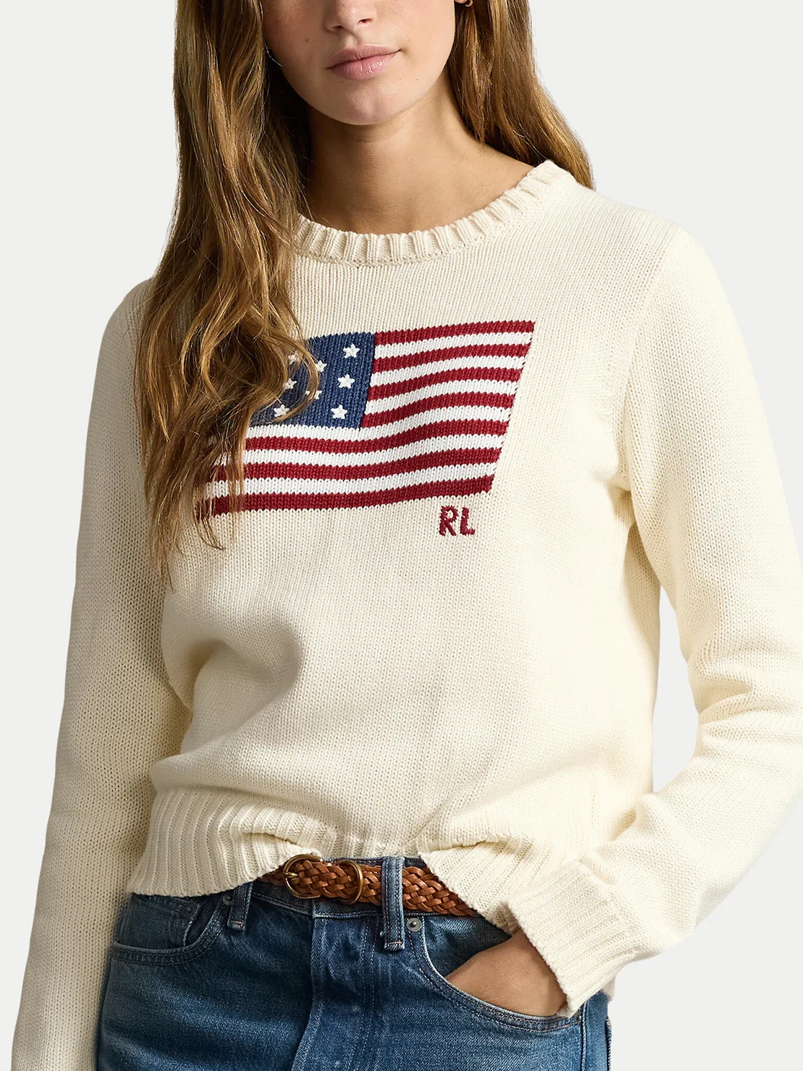 Женский пуловер прямого кроя Polo Ralph Lauren, бежевый — фото 4