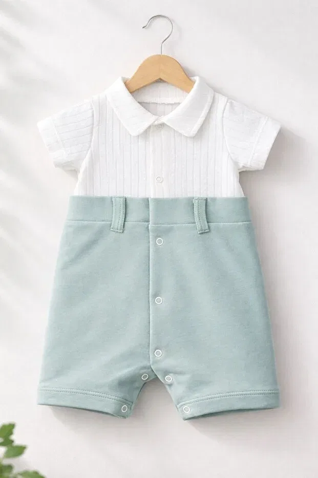 Детский комбинезон для мальчиков хлопковый Premium jacquard 100% cotton baby boy romper My Balloon Baby & Kids, Mint