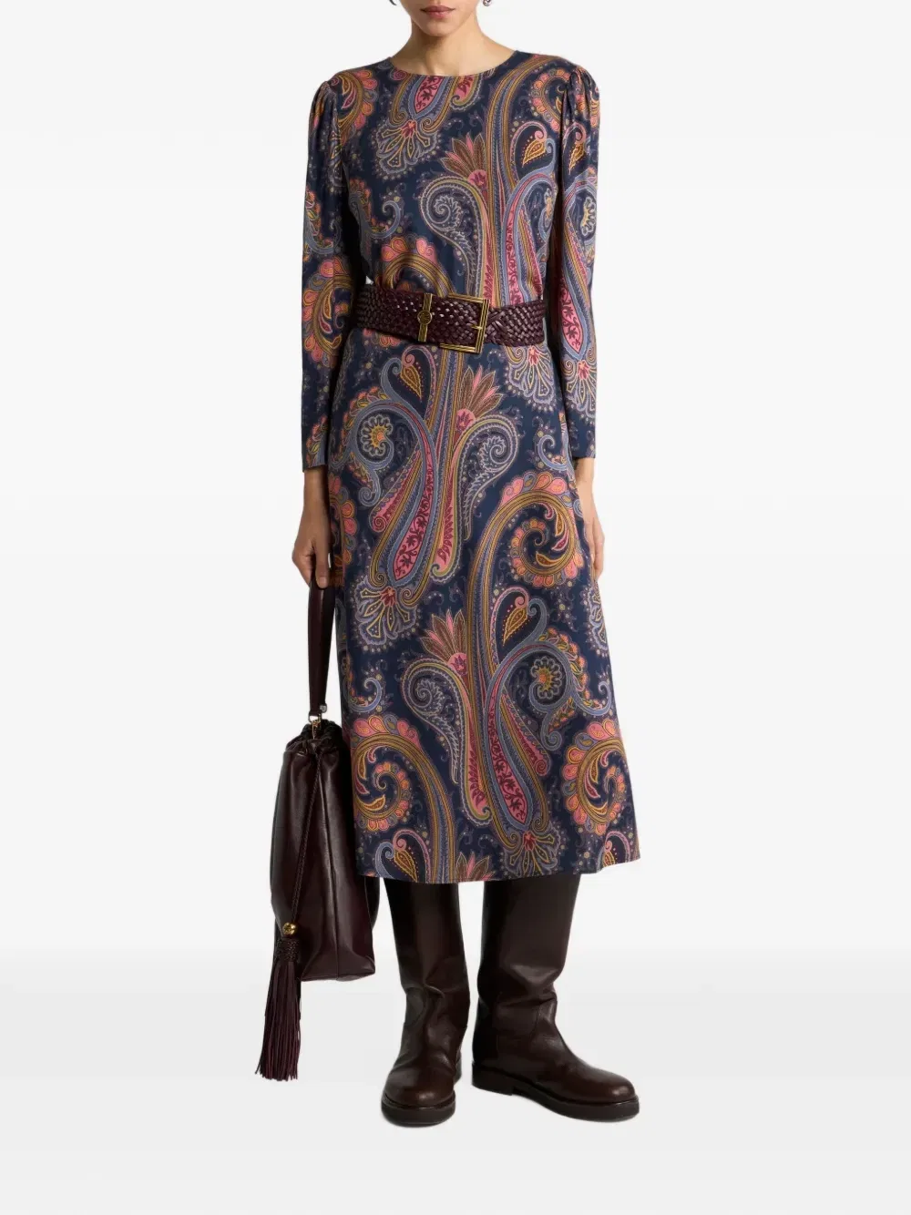 Миди-платье из крепа с узором пейсли Etro, синий