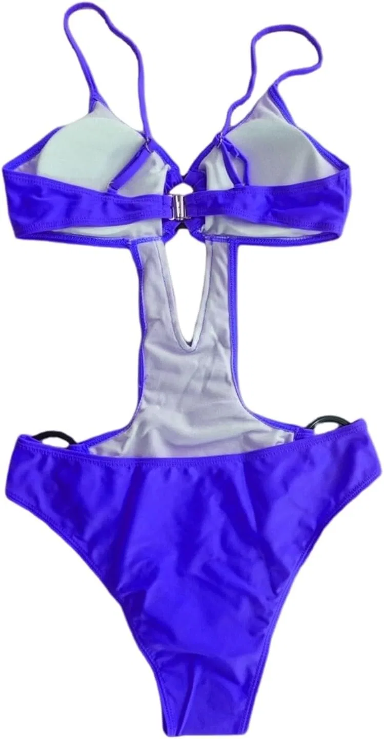 Женский слитный купальник с глубоким декольте и кольцом, Blue — фото 4